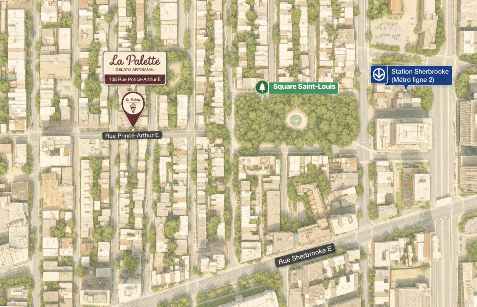 Carte de localisation La Palette Gelato Prince Arthur Montreal